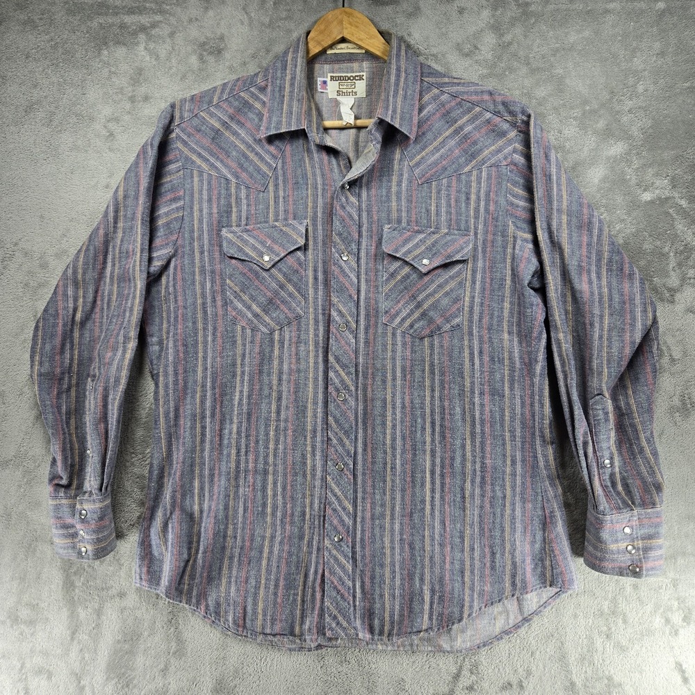 Vintage Ruddock Western Pearl Snap Shirt Gray Striped Cowboy Rodeo Men M USA